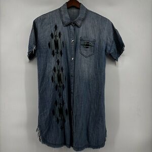 Double D Ranch Womens Blue Jean Aztec Short Sleeve Midi Dress Size MD